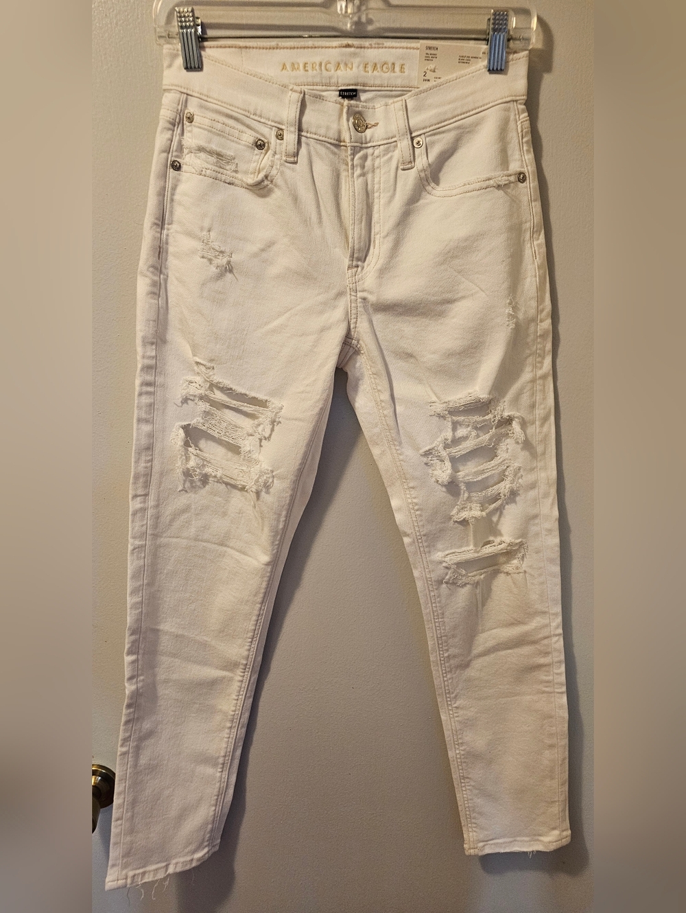 American Eagle 90's Skinny Stretch Distressed Jeans White Women's Size 2S NWT